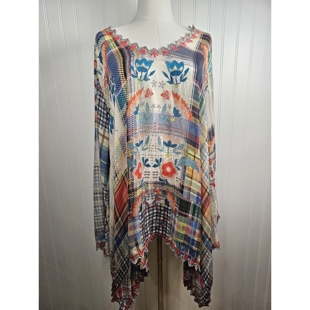 Johnny Was Floral Mixed Print Oversized Tunic Blouse Women's XL Rayon Boho